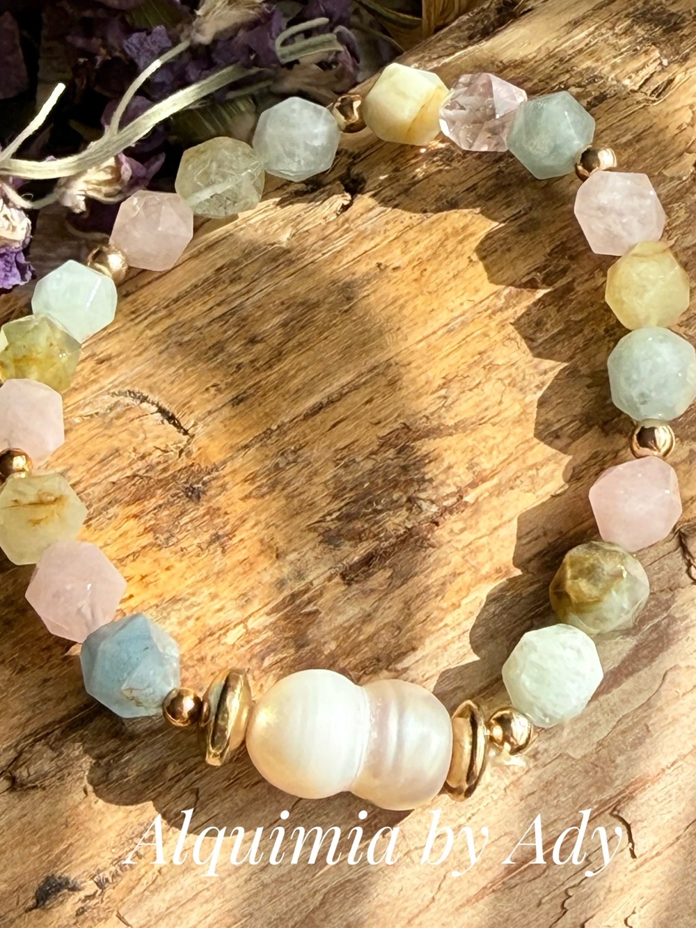 Pastel Multicolor Morganite Bead Bracelet | baroque pearl
